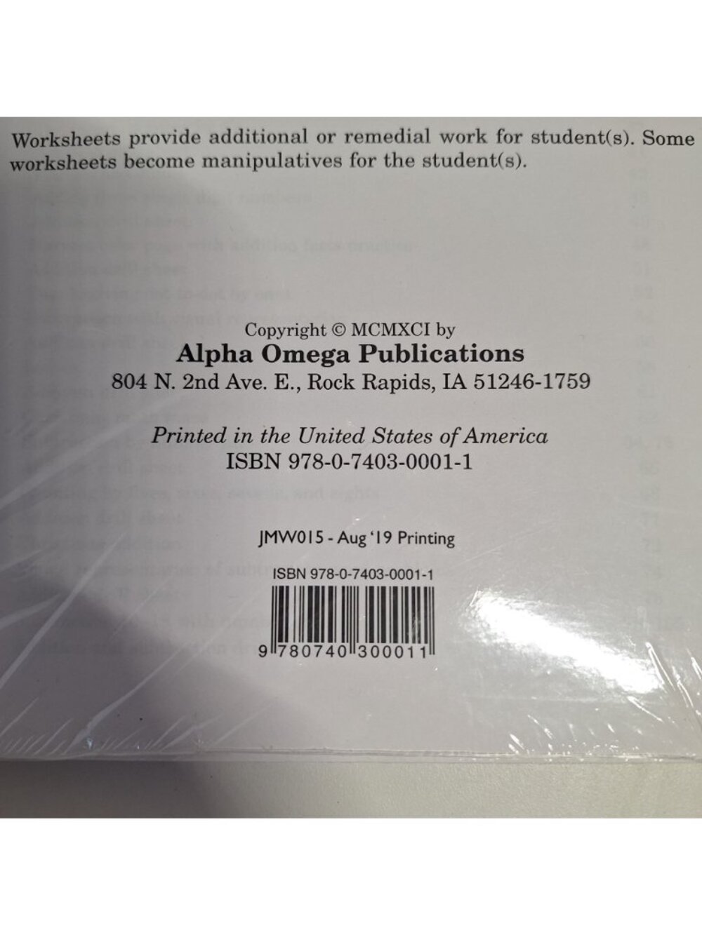 Student Worksheet Horizons Mathematics 1 Packet 2019 Edition - Picture 3 of 7